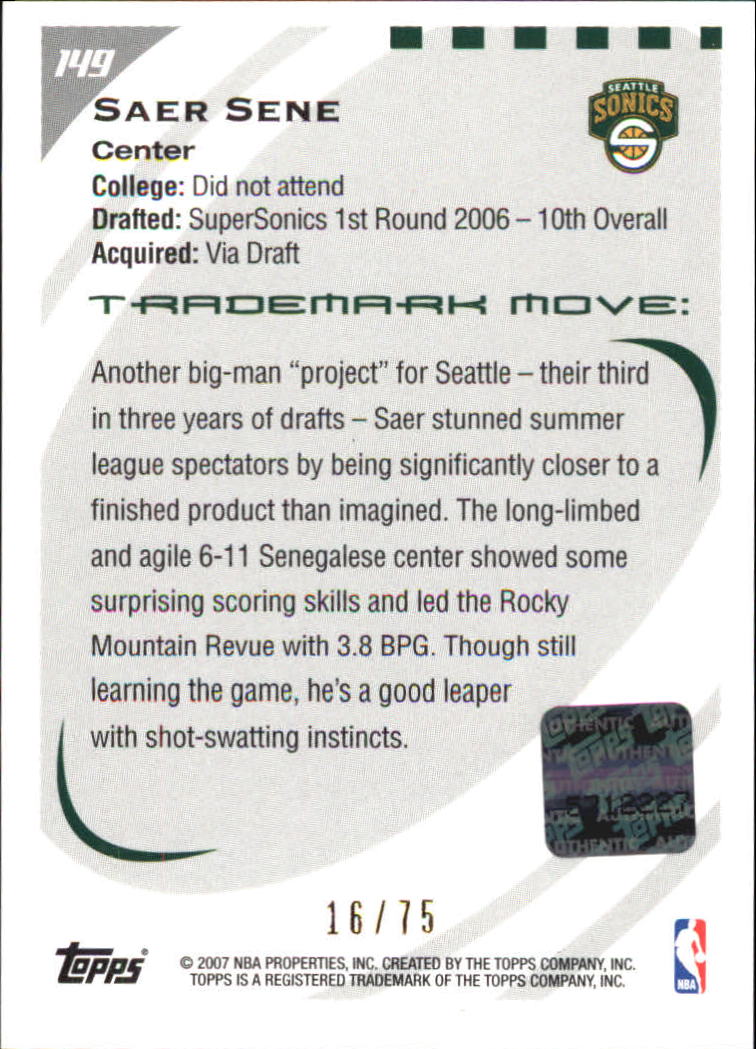 2006-07 Topps Trademark Moves Foil #149 Saer Sene AU/75 back image
