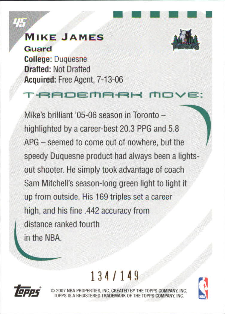 2006-07 Topps Trademark Moves Rainbow #45 Mike James back image