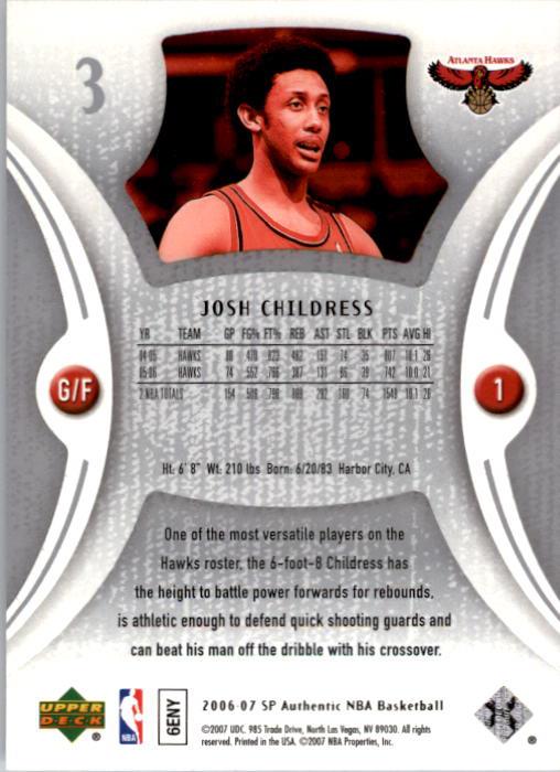 2006-07 SP Authentic #3 Josh Childress back image