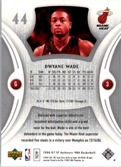 2006-07 SP Authentic #44 Dwyane Wade back image