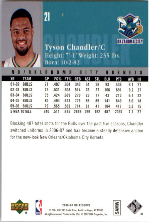 2006-07 UD Reserve #21 Tyson Chandler back image