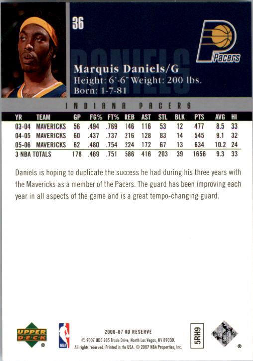 2006-07 UD Reserve #36 Marquis Daniels back image