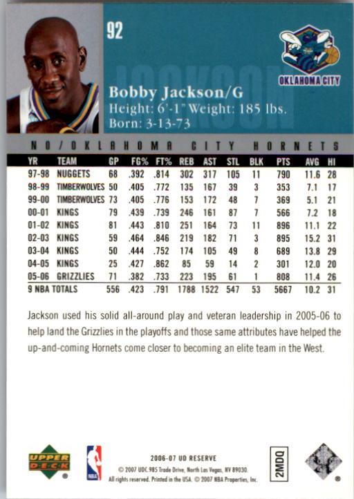 2006-07 UD Reserve #92 Bobby Jackson back image
