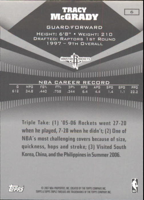 2006-07 Topps Triple Threads #6 Tracy McGrady back image