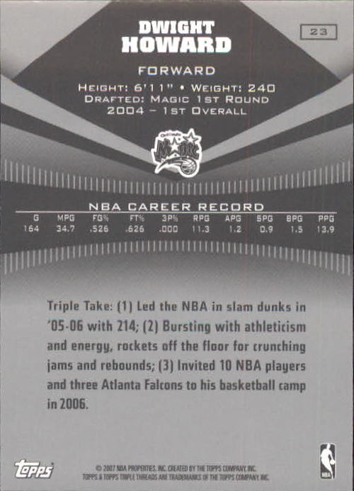 2006-07 Topps Triple Threads #23 Dwight Howard back image