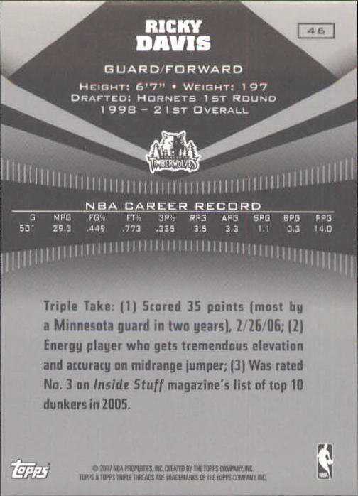 2006-07 Topps Triple Threads #46 Ricky Davis back image