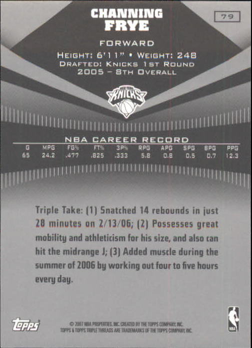 2006-07 Topps Triple Threads #79 Channing Frye back image