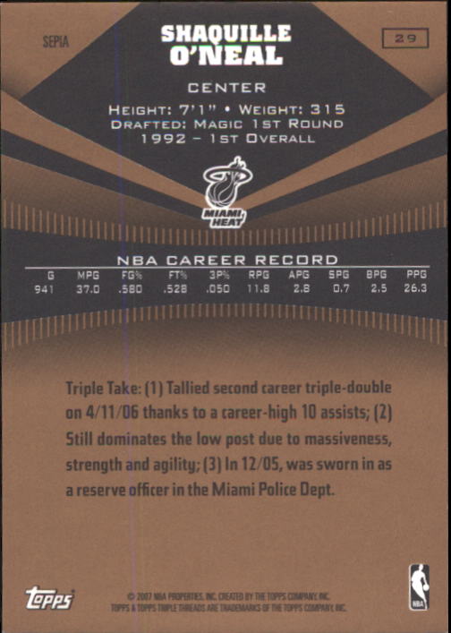 2006-07 Topps Triple Threads Sepia #29 Shaquille O'Neal back image