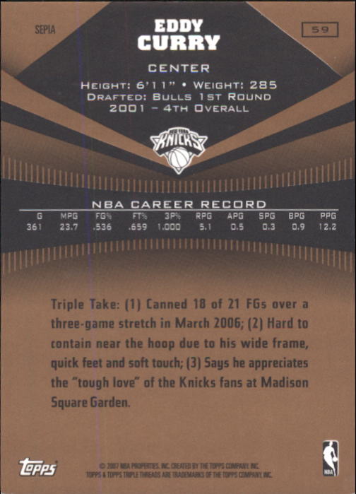 2006-07 Topps Triple Threads Sepia #59 Eddy Curry back image