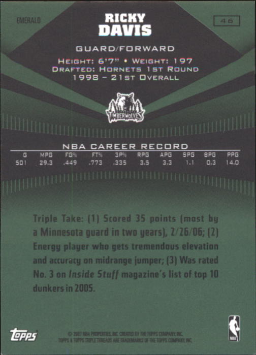 2006-07 Topps Triple Threads Emerald #46 Ricky Davis back image