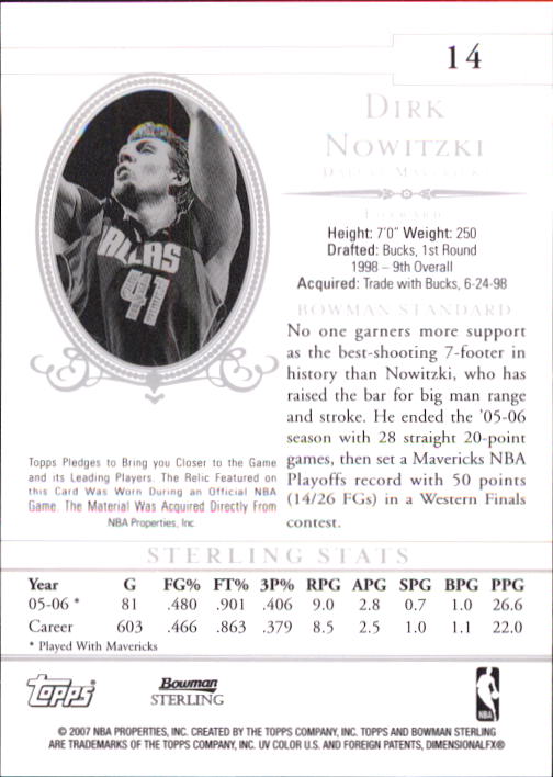 2006-07 Bowman Sterling #14 Dirk Nowitzki JSY back image