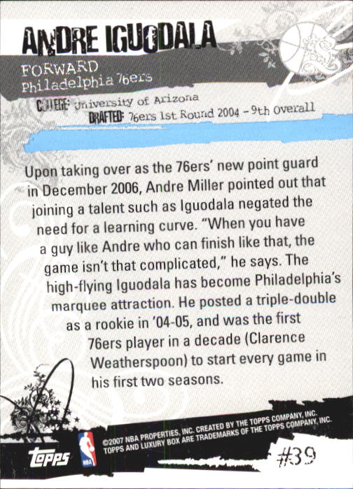 2006-07 Topps Luxury Box #39 Andre Iguodala back image