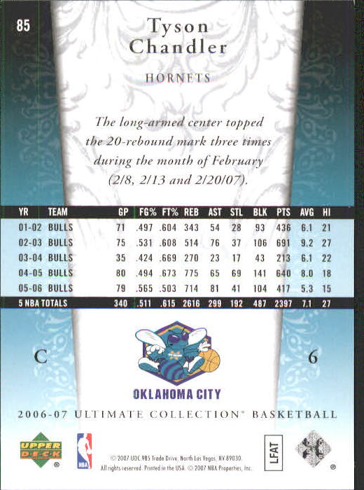 2006-07 Ultimate Collection #85 Tyson Chandler back image