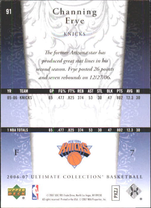 2006-07 Ultimate Collection #91 Channing Frye back image