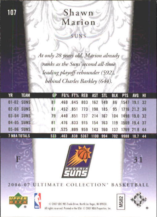 2006-07 Ultimate Collection #107 Shawn Marion back image