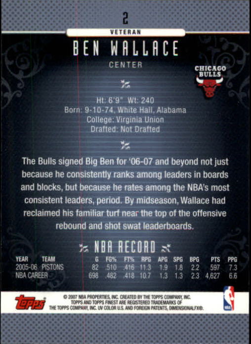 2006-07 Finest #2 Ben Wallace back image