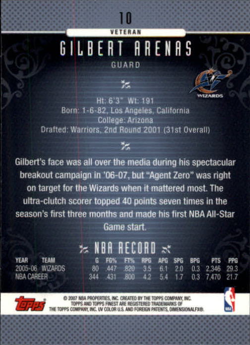2006-07 Finest #10 Gilbert Arenas back image