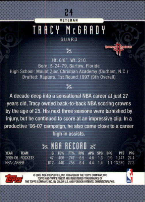 2006-07 Finest #24 Tracy McGrady back image