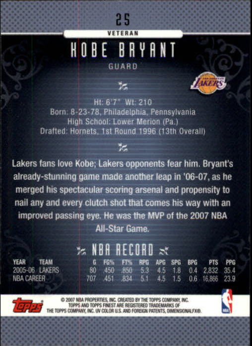 2006-07 Finest #25 Kobe Bryant back image