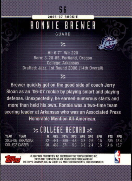 2006-07 Finest #56 Ronnie Brewer RC back image