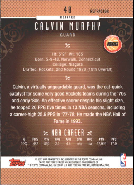 2006-07 Finest Refractors #48 Calvin Murphy back image