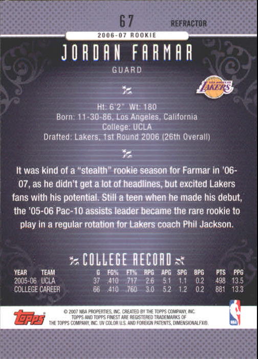 2006-07 Finest Refractors #67 Jordan Farmar back image