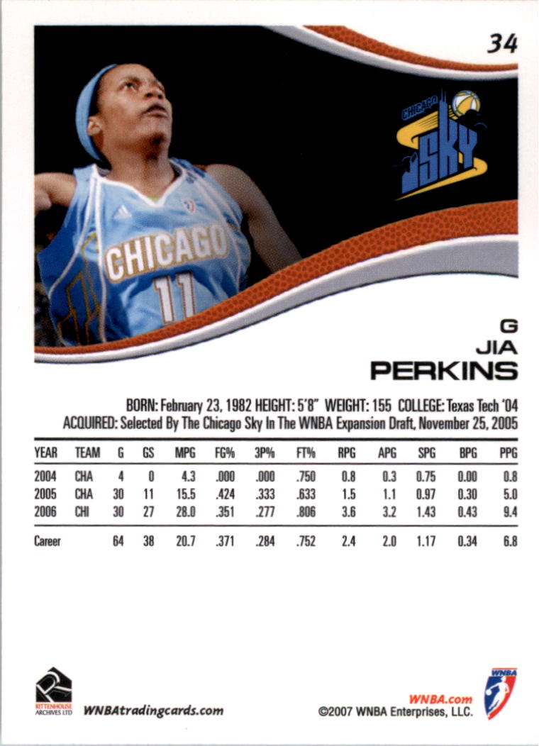 2007 WNBA #34 Jia Perkins RC back image
