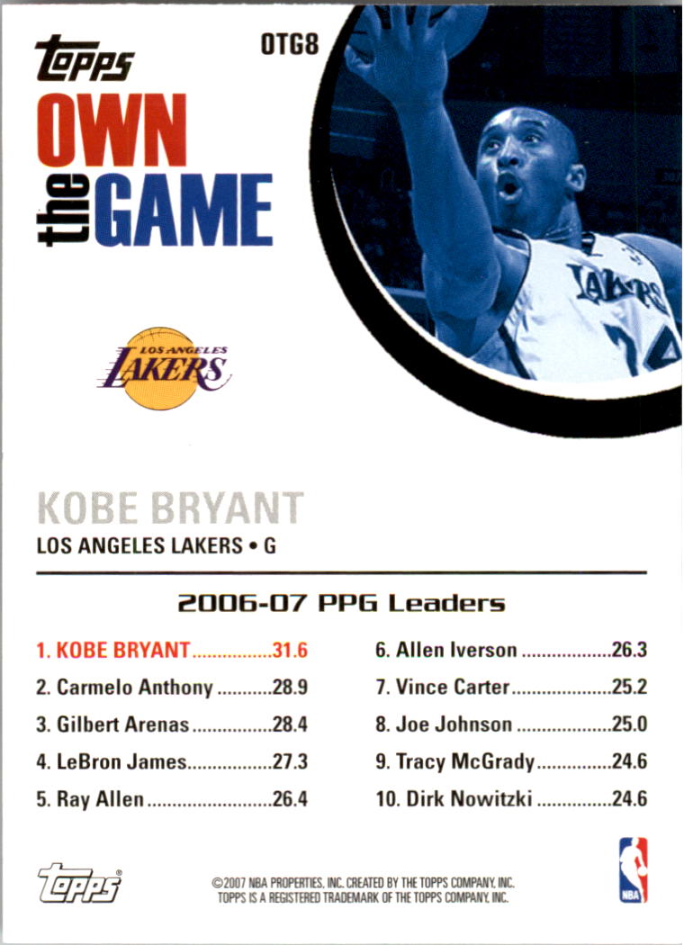 2007-08 Topps Own the Game #OTG8 Kobe Bryant back image