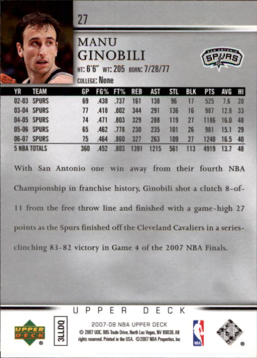 A8858- 2007-08 Upper Deck Bk Cards 1-250 +Inserts -You Pick- 15+ FREE US SHIP - Picture 55 of 411