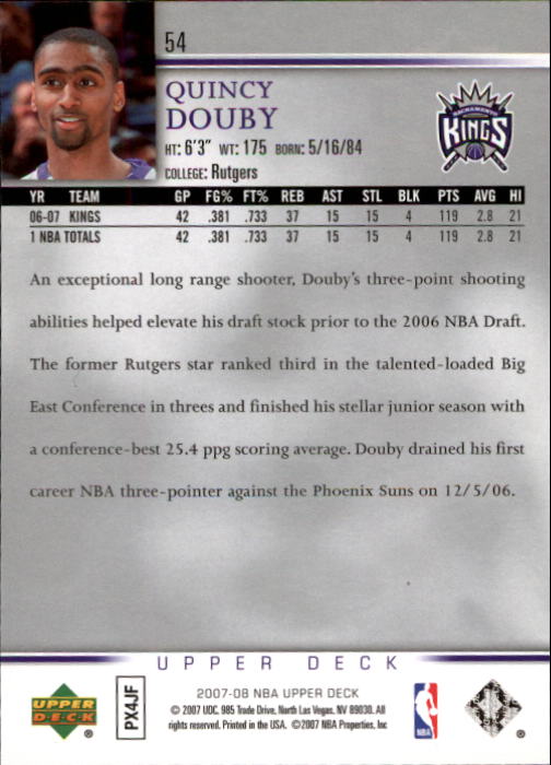 2007-08 Upper Deck #54 Quincy Douby back image