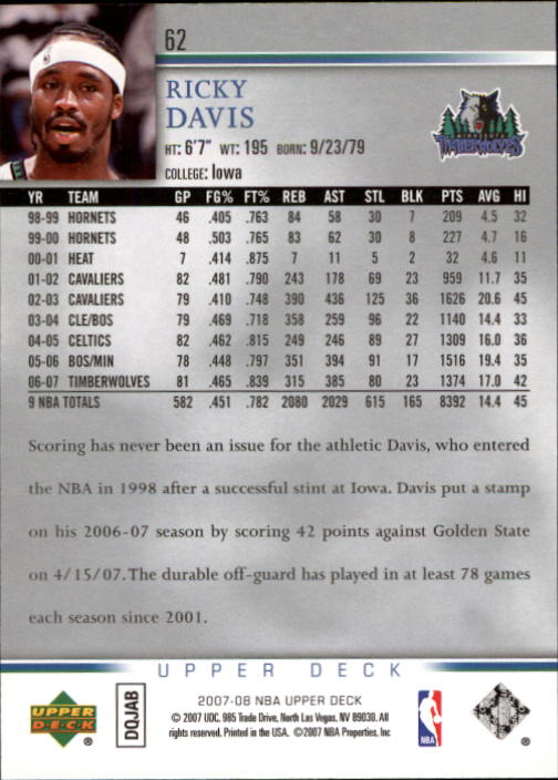 A8858- 2007-08 Upper Deck Bk Cards 1-250 +Inserts -You Pick- 15+ FREE US SHIP - Picture 121 of 411