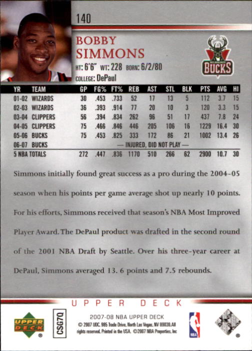 A8858- 2007-08 Upper Deck Bk Cards 1-250 +Inserts -You Pick- 15+ FREE US SHIP - Picture 269 of 411