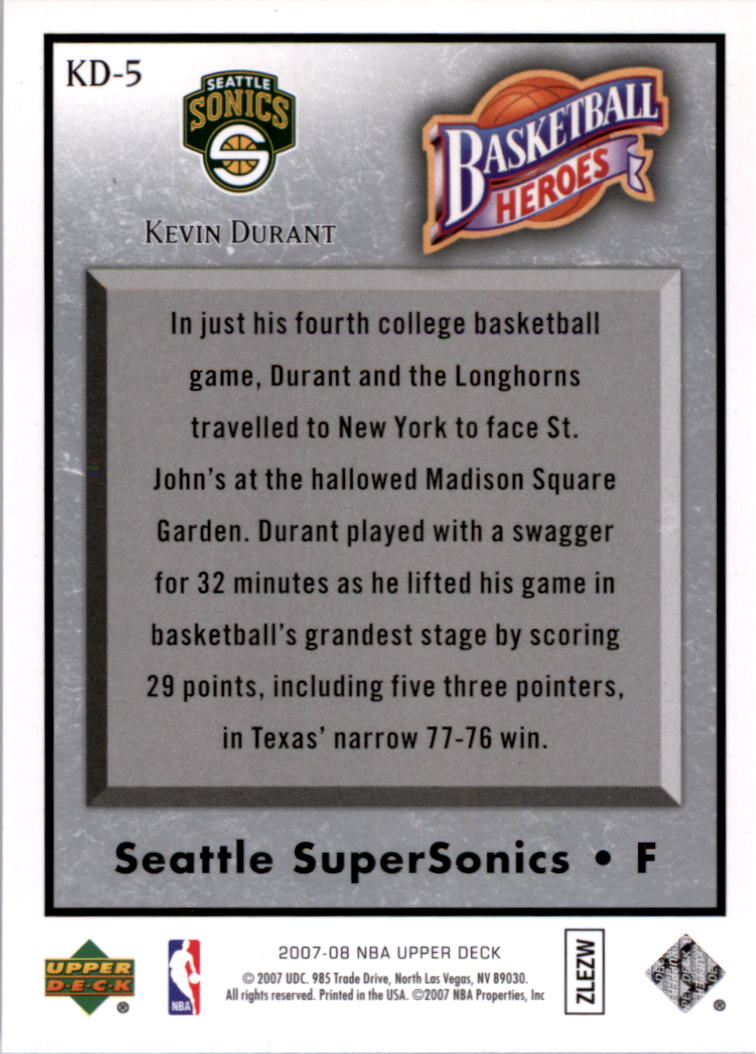 2007-08 Upper Deck NBA Heroes #KD5 Kevin Durant back image