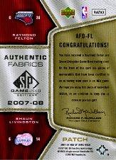 2007-08 SP Game Used Authentic Fabrics Dual Patch #FL Shaun Livingston/Raymond Felton back image