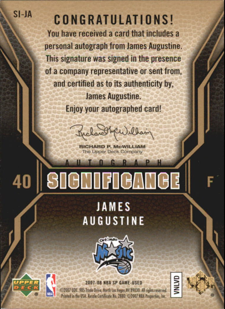 2007-08 SP Game Used SIGnificance #SIJA James Augustine back image