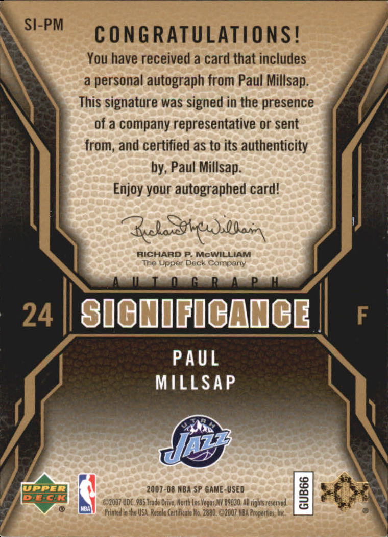 2007-08 SP Game Used SIGnificance #SIPM Paul Millsap back image