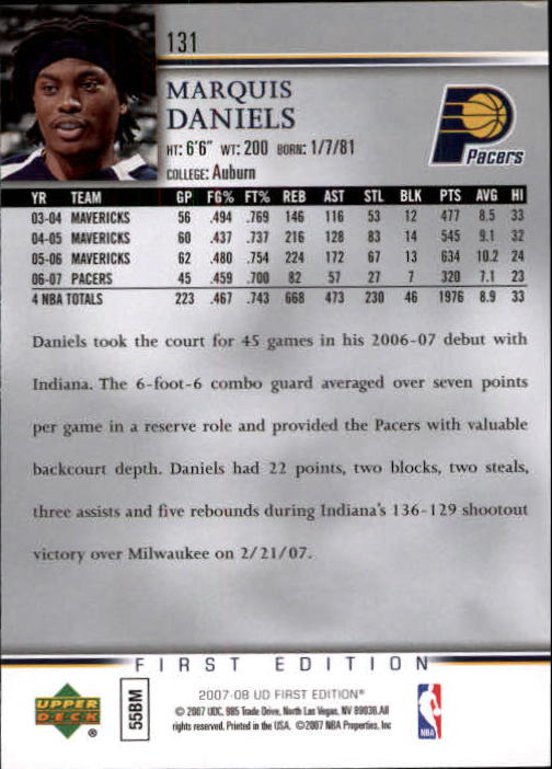 2007-08 Upper Deck First Edition #131 Marquis Daniels back image