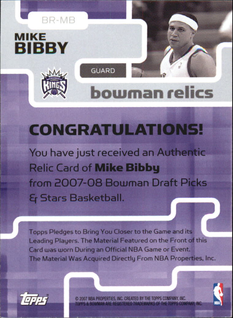 2007-08 Bowman Relics #MB Mike Bibby back image