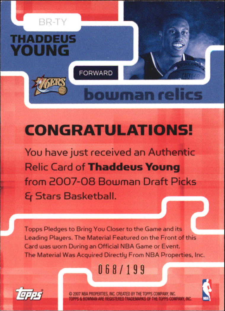 2007-08 Bowman Relics Dual #TY Thaddeus Young back image