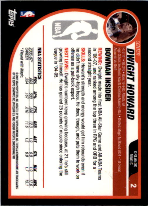2007-08 Bowman Chrome #2 Dwight Howard back image