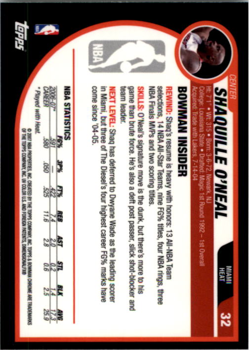 2007-08 Bowman Chrome #32 Shaquille O'Neal back image