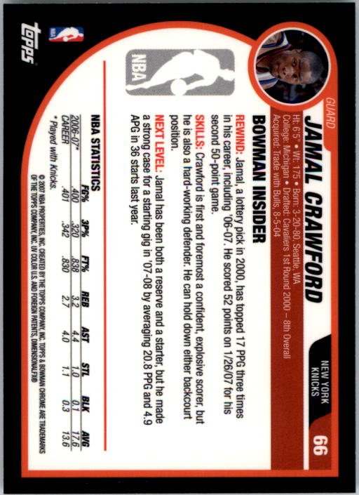 2007-08 Bowman Chrome #66 Jamal Crawford back image