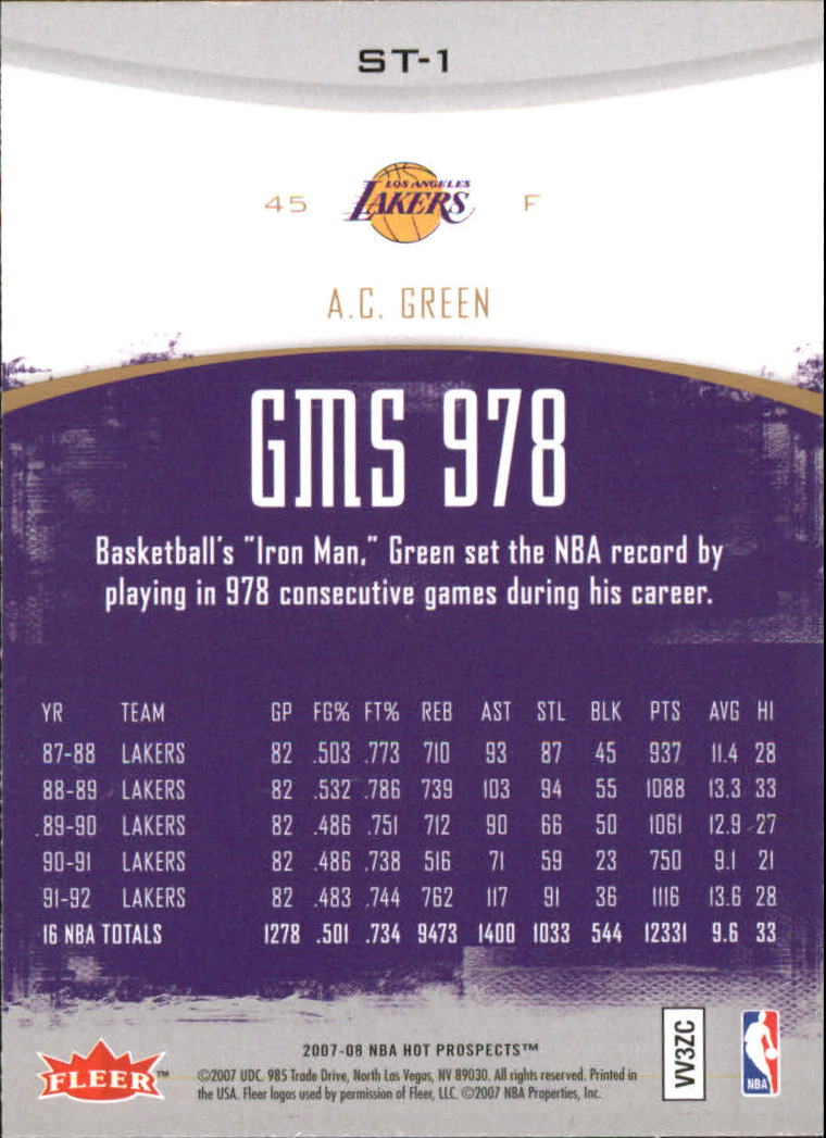2007-08 Fleer Hot Prospects Stat Tracker #1 A.C. Green
