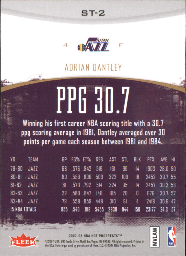 2007-08 Fleer Hot Prospects Stat Tracker #2 Adrian Dantley