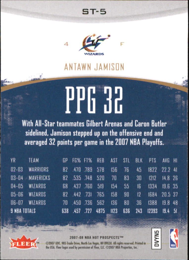 2007-08 Fleer Hot Prospects Stat Tracker #ST5 Antawn Jamison back image