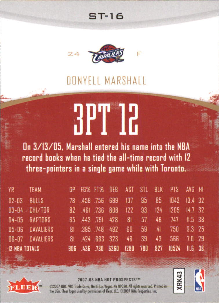 2007-08 Fleer Hot Prospects Stat Tracker #16 Donyell Marshall