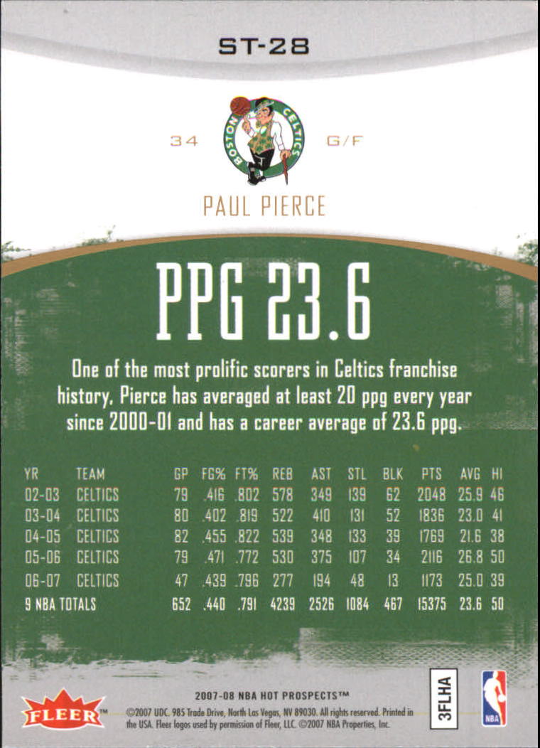 2007-08 Fleer Hot Prospects Stat Tracker #28 Paul Pierce