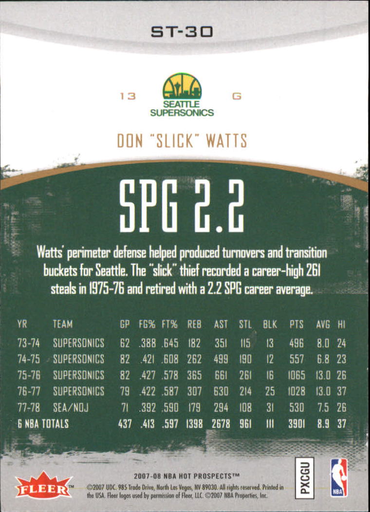 2007-08 Fleer Hot Prospects Stat Tracker #30 Slick Watts