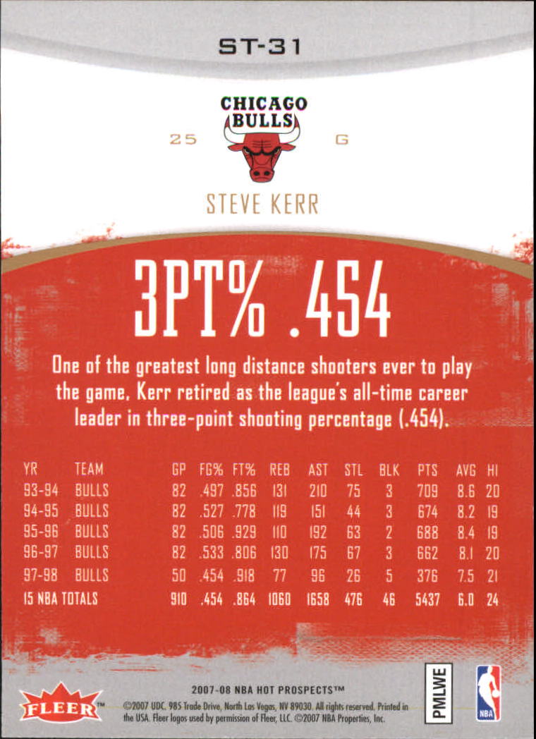 2007-08 Fleer Hot Prospects Stat Tracker #31 Steve Kerr