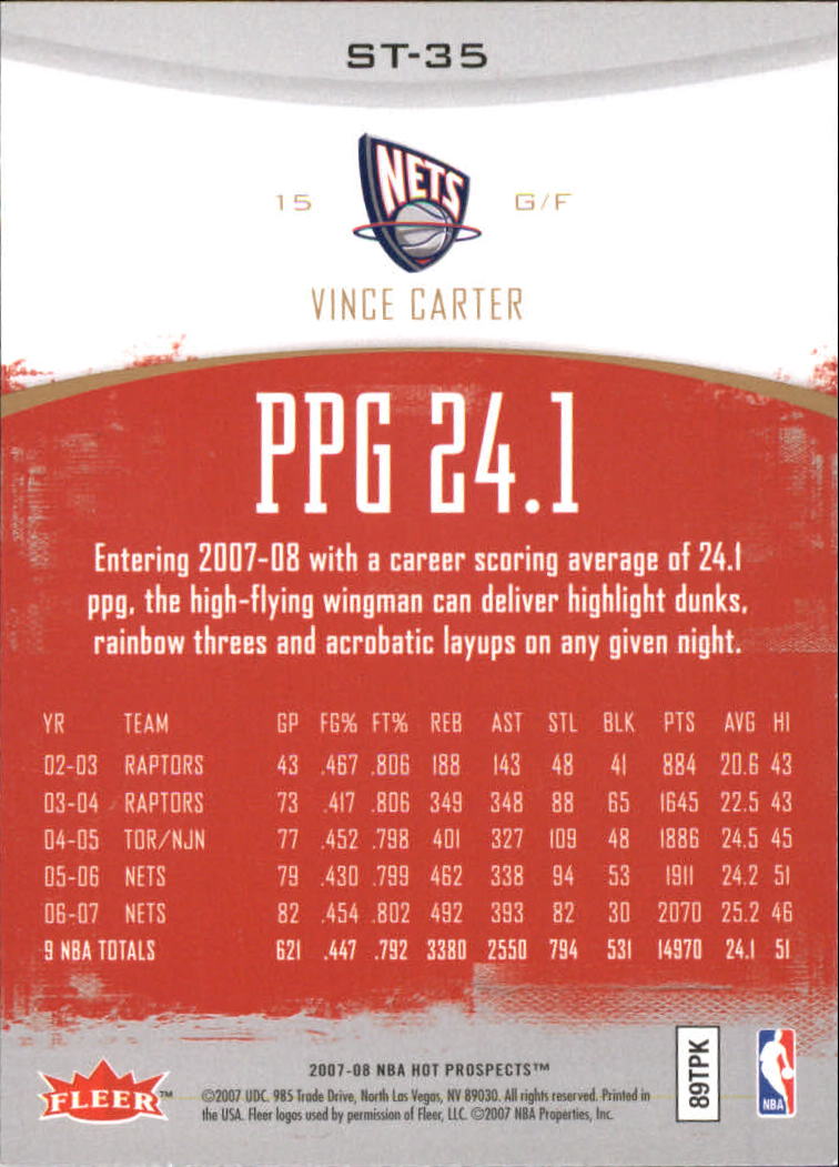 2007-08 Fleer Hot Prospects Stat Tracker #35 Vince Carter
